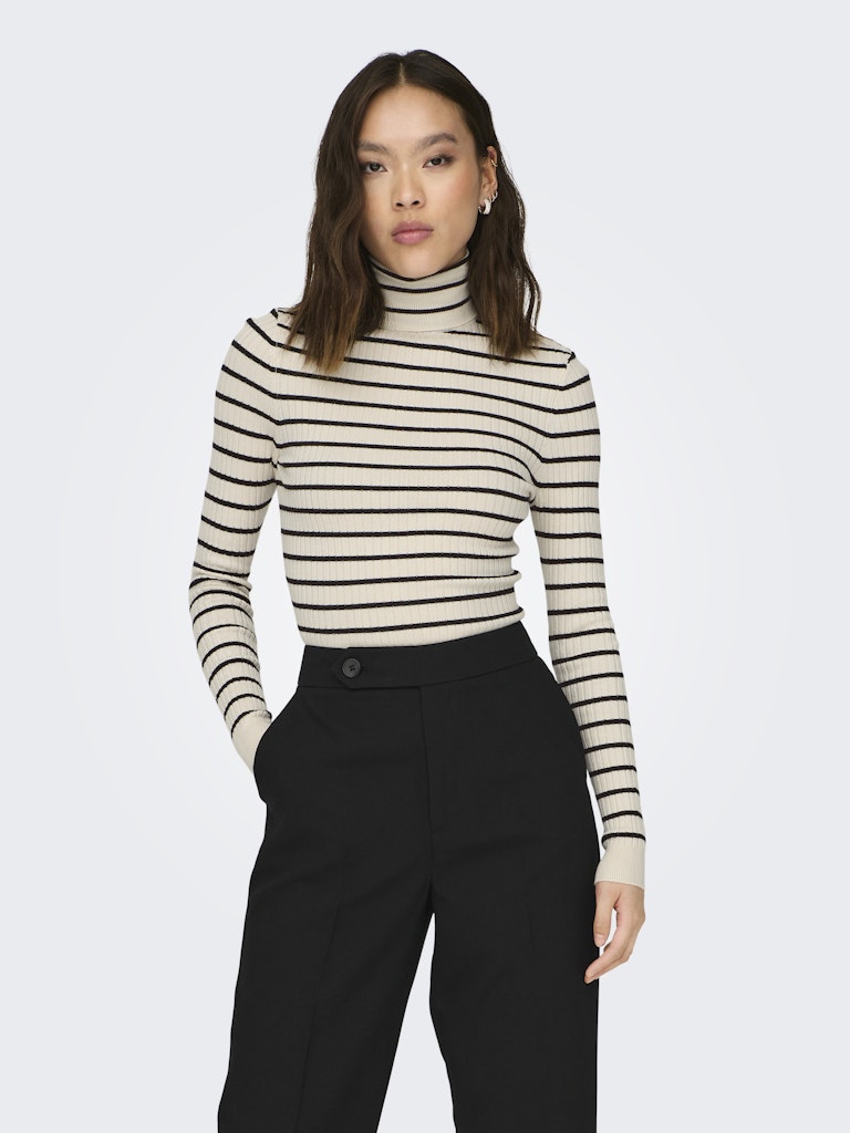 Onlkarol L/s Rollneck Pullover Knt Noos - Ecru Dessin