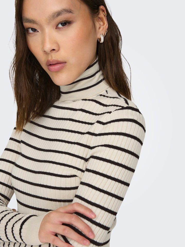 Onlkarol L/s Rollneck Pullover Knt Noos - Ecru Dessin