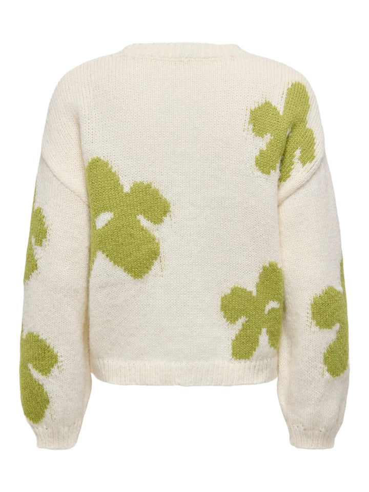 Onlbootle Life Ls Flower O-neck Knt - Ecru Dessin