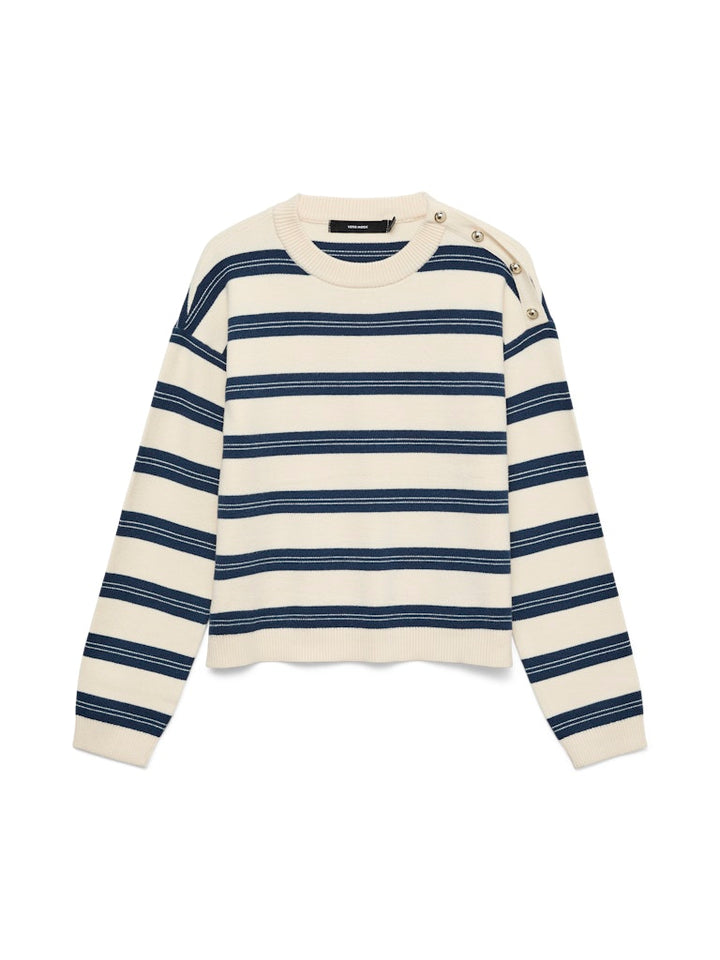 Vmgold Stripe Ls O-neck Pullover - Ecru Dessin