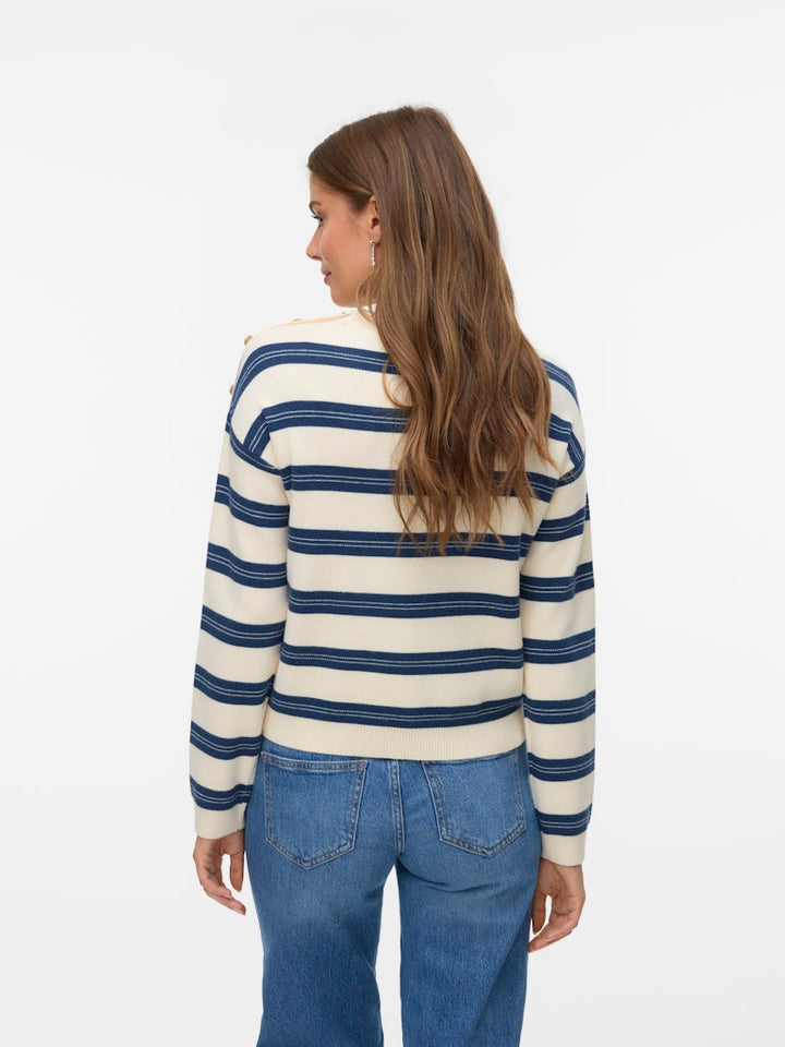 Vmgold Stripe Ls O-neck Pullover - Ecru Dessin