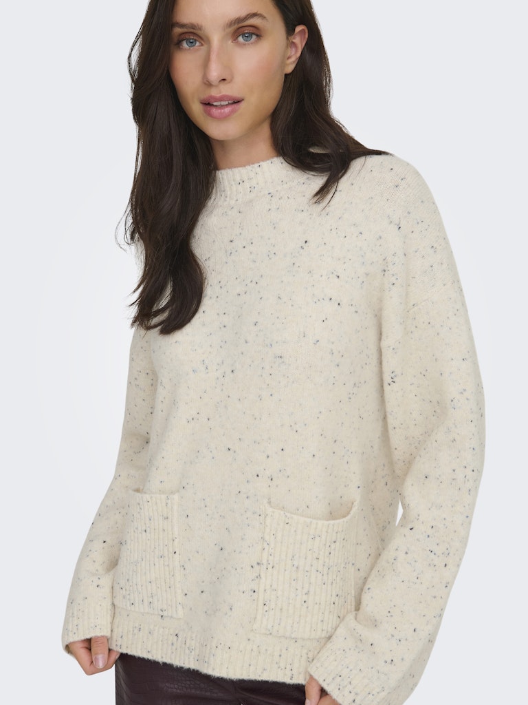 Jdyvirginia Life L/s Hn Pocket Pull Knt - Ecru Dessin