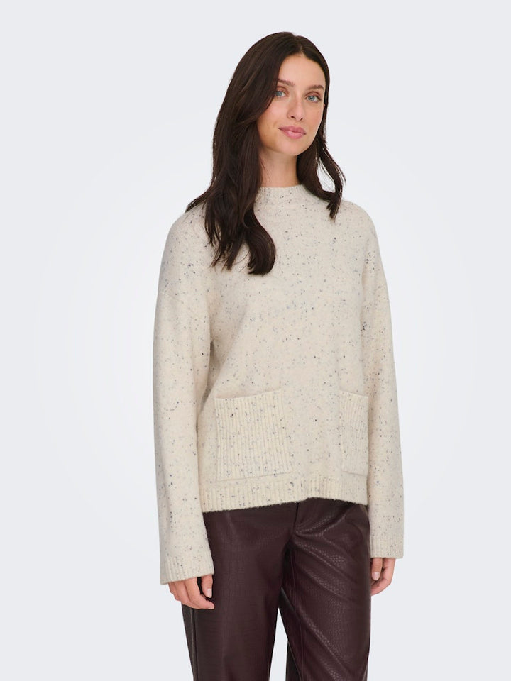 Jdyvirginia Life L/s Hn Pocket Pull Knt - Ecru Dessin