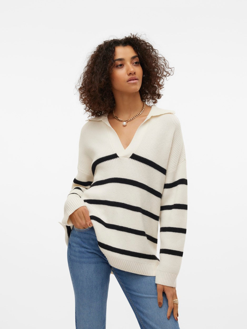 Vmluna Ls V-neck Long Pullover Ga B - Ecru Dessin