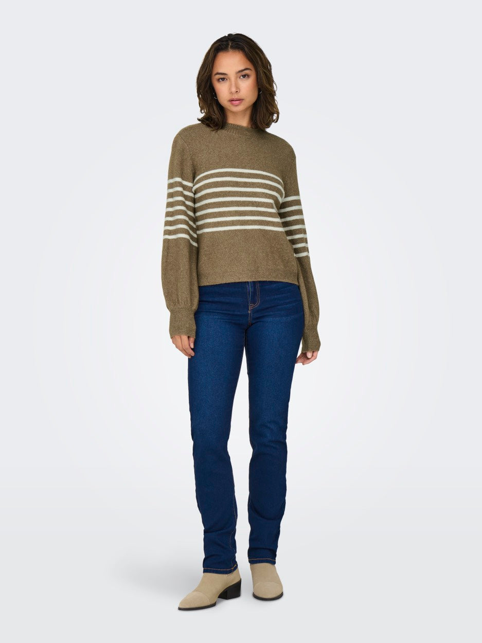 Jdylayla L/s Hn Stripe Pullover Knt - Ecru Dessin