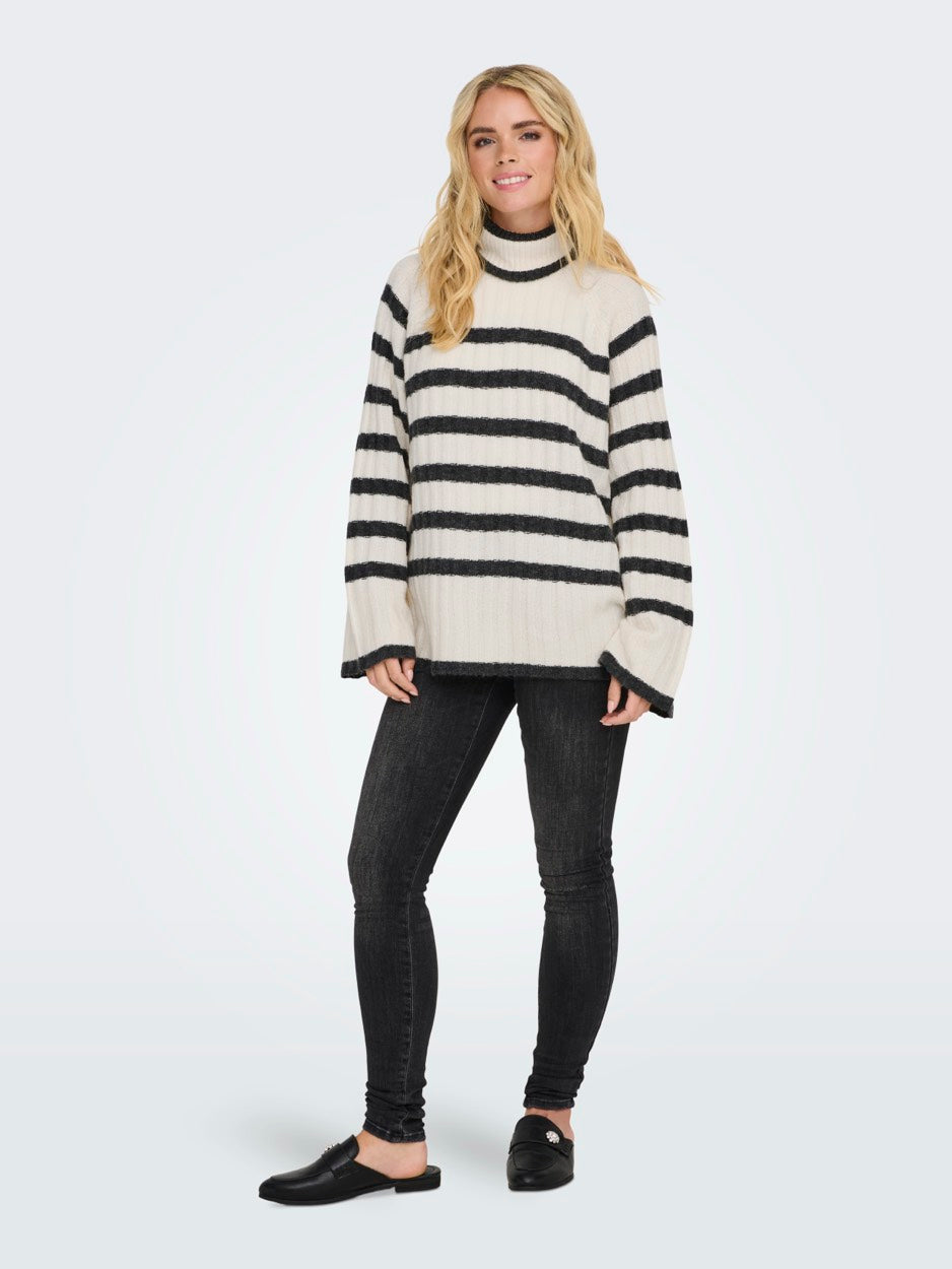 Jdymiley L/s Long Stripe Pullov Knt - Ecru Dessin