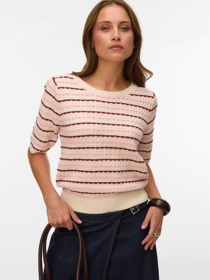 Vmmonica 2/4 O-neck Pullover Boo - Ecru Dessin