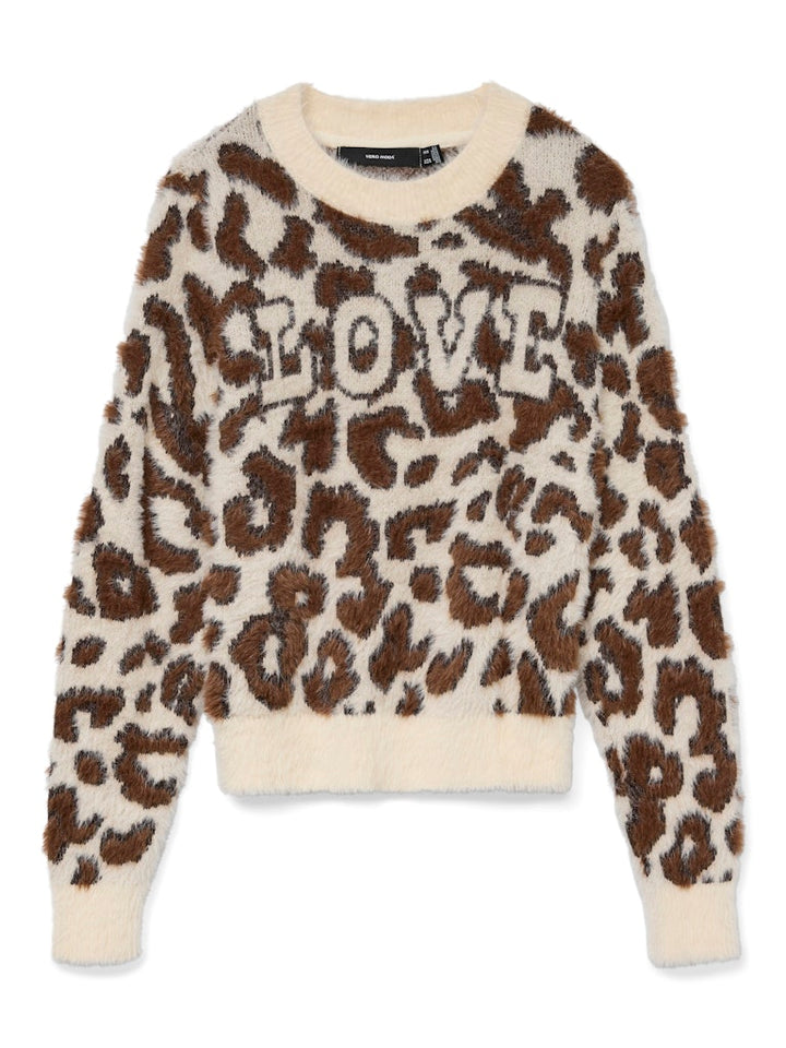 Vmjungle Ls O-neck Pullover Boo - Ecru Dessin