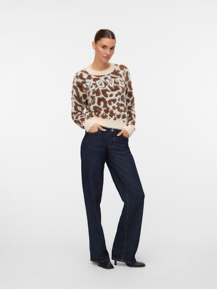 Vmjungle Ls O-neck Pullover Boo - Ecru Dessin