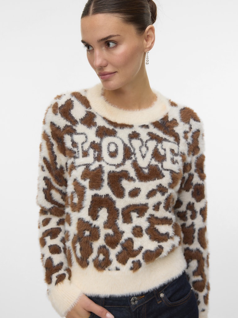 Vmjungle Ls O-neck Pullover Boo - Ecru Dessin