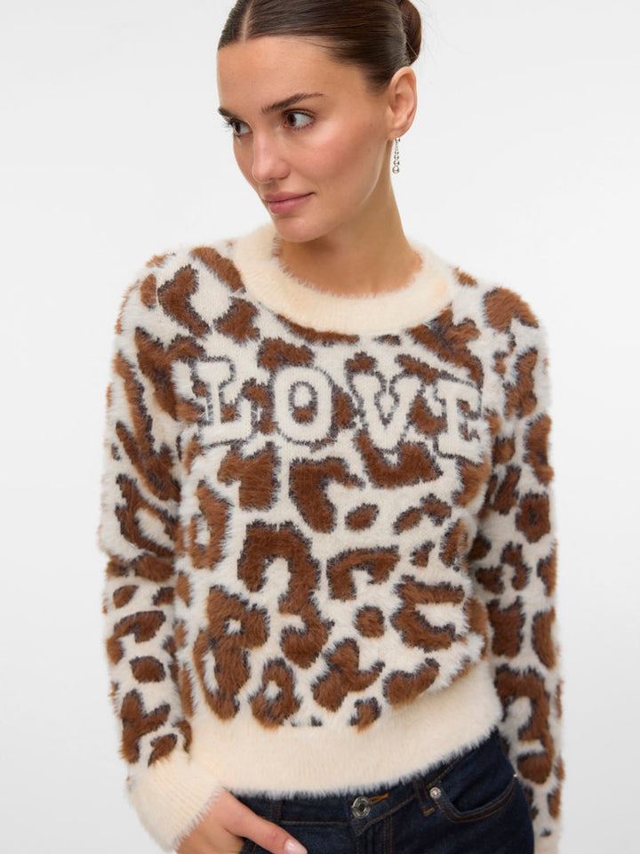 Vmjungle Ls O-neck Pullover Boo - Ecru Dessin