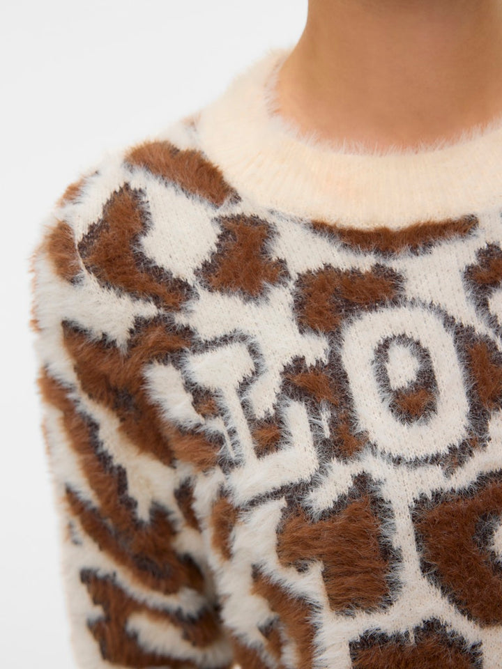 Vmjungle Ls O-neck Pullover Boo - Ecru Dessin