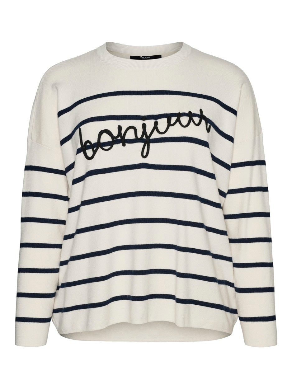 Vmaria Bonjour Ls O-neck Pullover G - Ecru Dessin