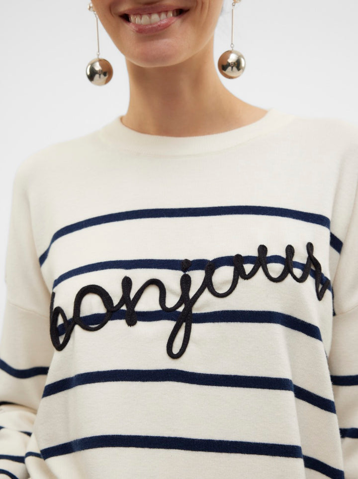 Vmaria Bonjour Ls O-neck Pullover G - Ecru Dessin