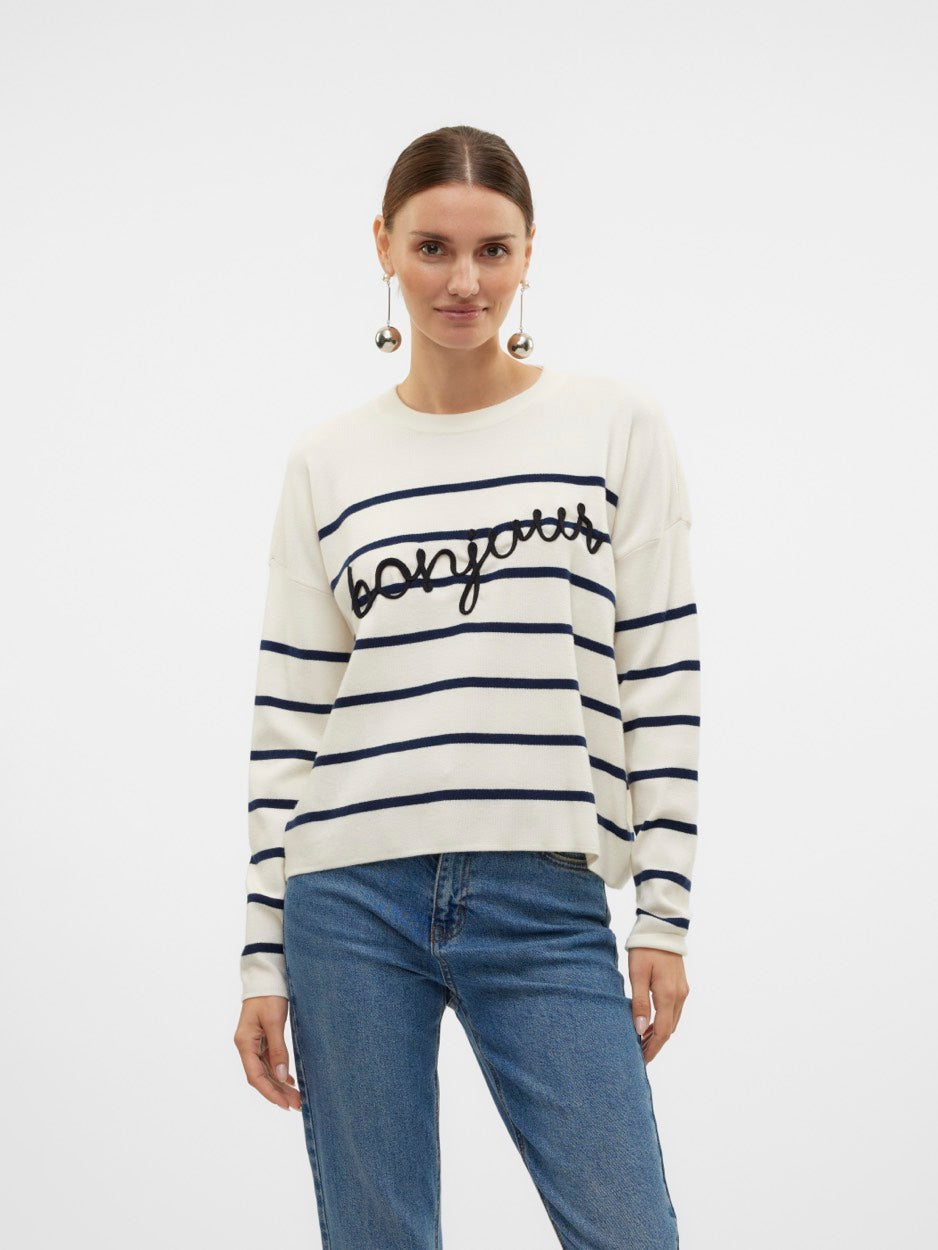 Vmaria Bonjour Ls O-neck Pullover G - Ecru Dessin