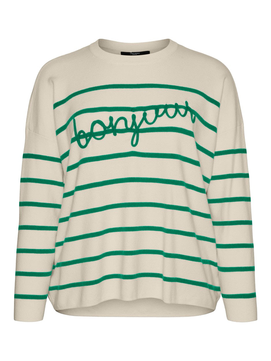 Vmaria Bonjour Ls O-neck Pullover G - Ecru Dessin