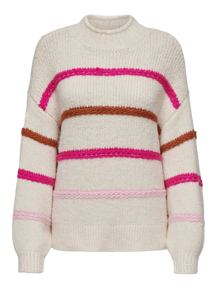 Onlmy Ls Stripe High Neck Knt - Ecru Dessin