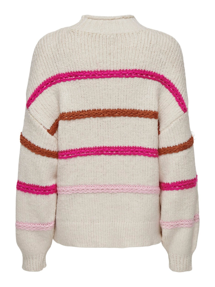 Onlmy Ls Stripe High Neck Knt - Ecru Dessin