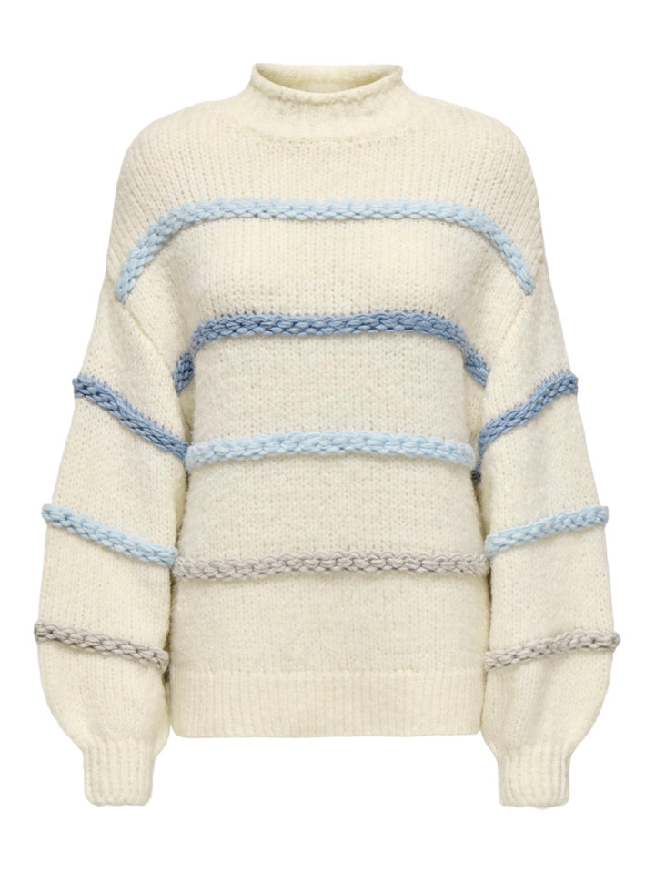 Onlmy Ls Stripe High Neck Knt - Ecru Dessin