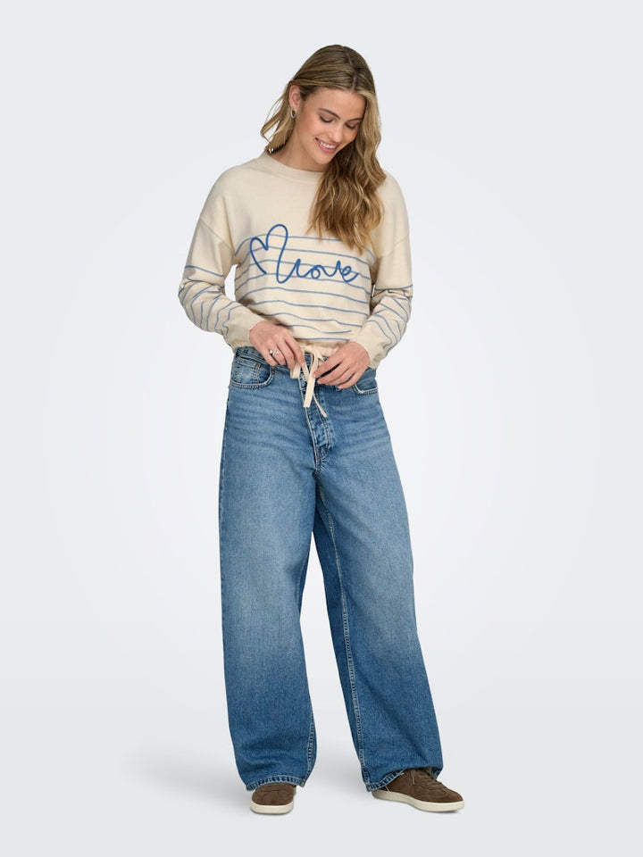 Onlsigne Life Ls Text Detai Oneck Cc Knt - Ecru Dessin