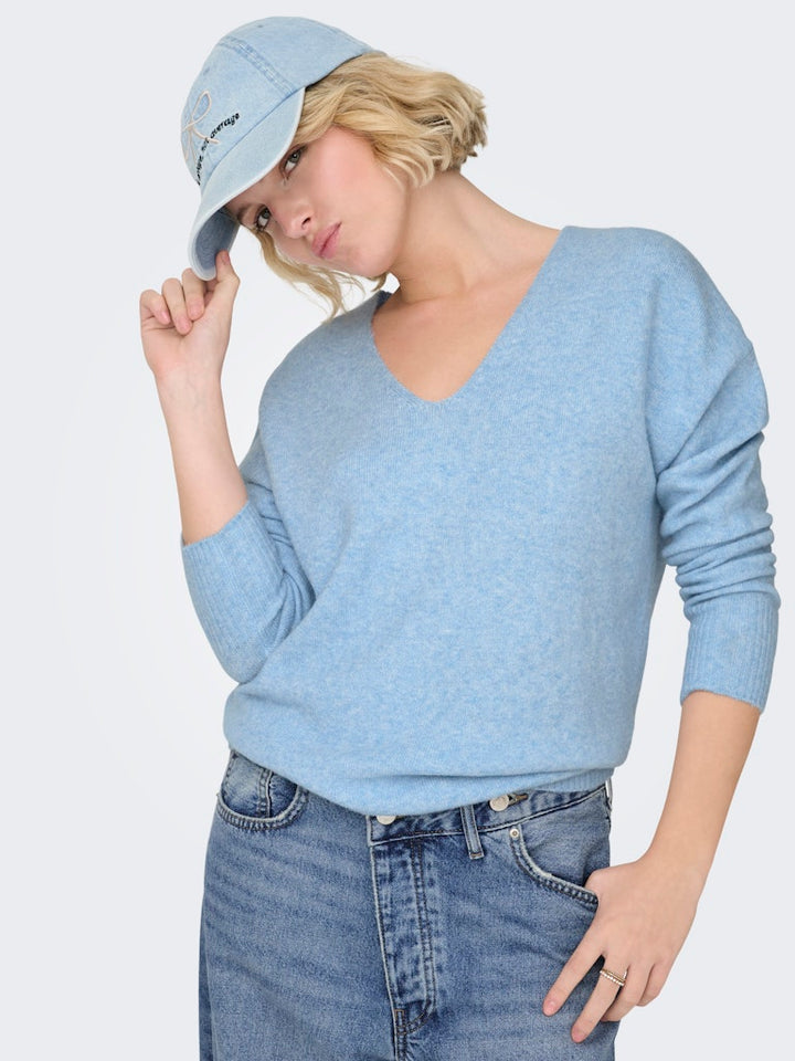 Onlrica L/s V-neck Pullo Knt Noos - Lichtblauw