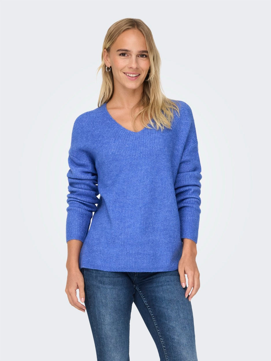 Onlcamilla V-neck L/s Pullover Knt - Kobalt