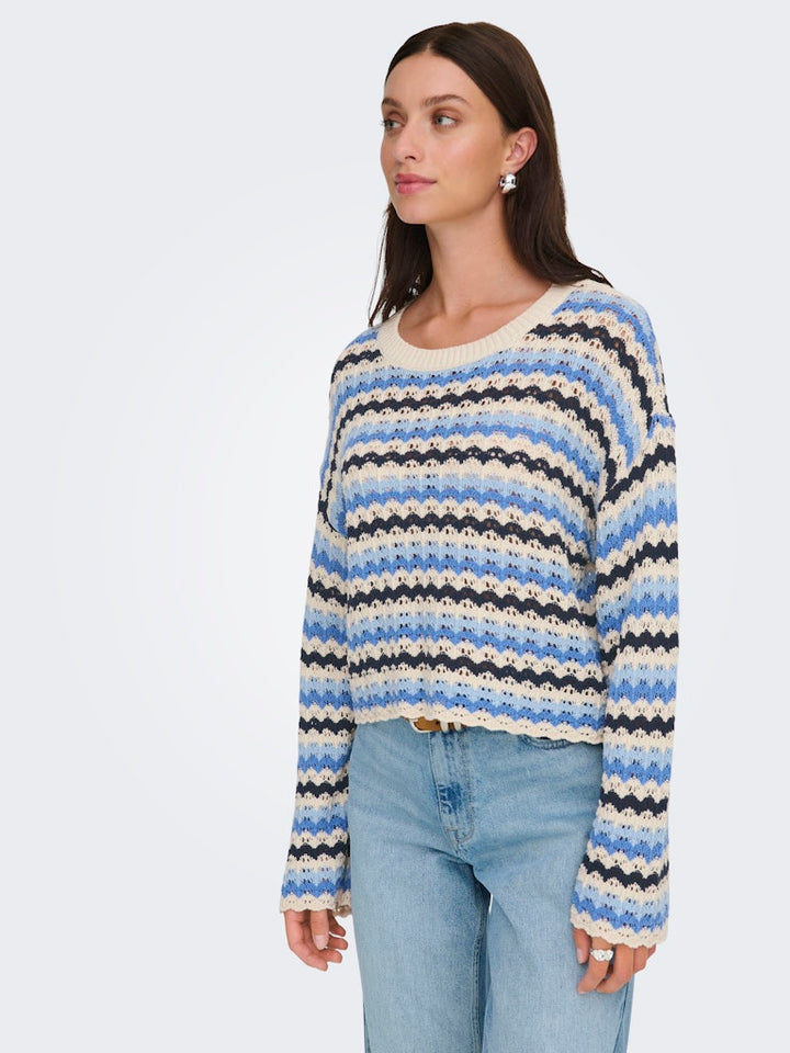 Onlasa Ls O-neck Knt Nca - Blauw Dessin