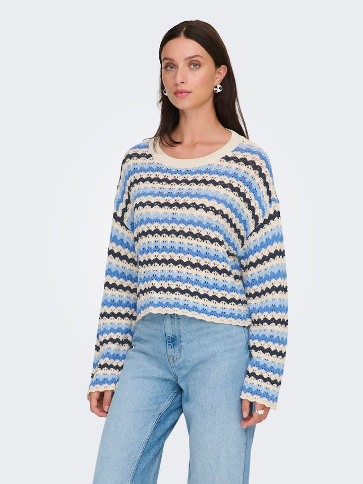Onlasa Ls O-neck Knt Nca - Blauw Dessin