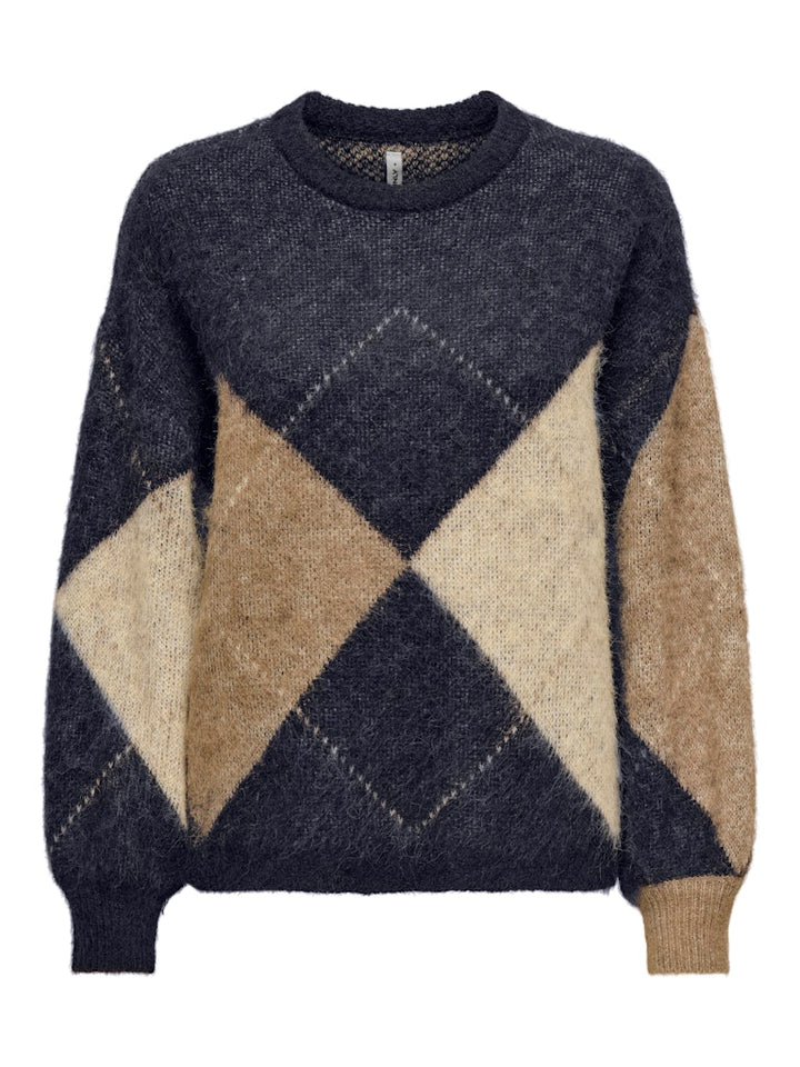Onlnoeme Life Ls Jq O-neck Knt - Blauw Dessin