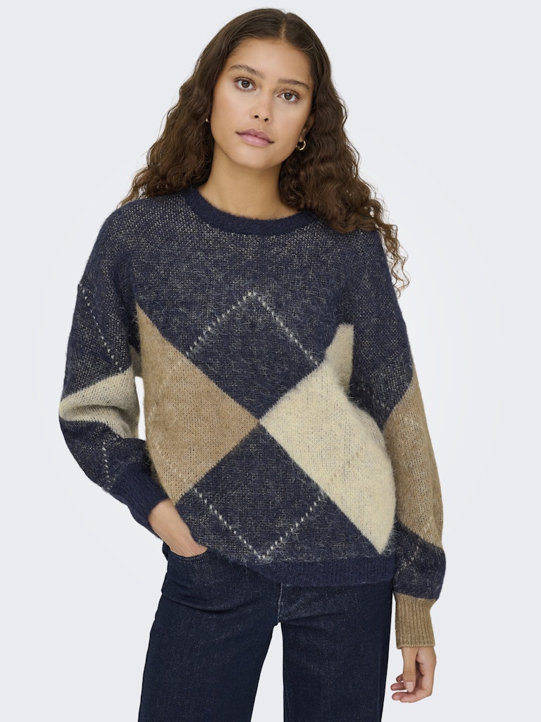 Onlnoeme Life Ls Jq O-neck Knt - Blauw Dessin