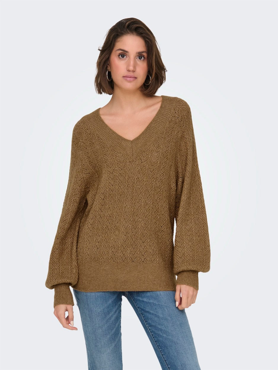 Onllucilla Ls Glitter V-neck Knt - Taupe