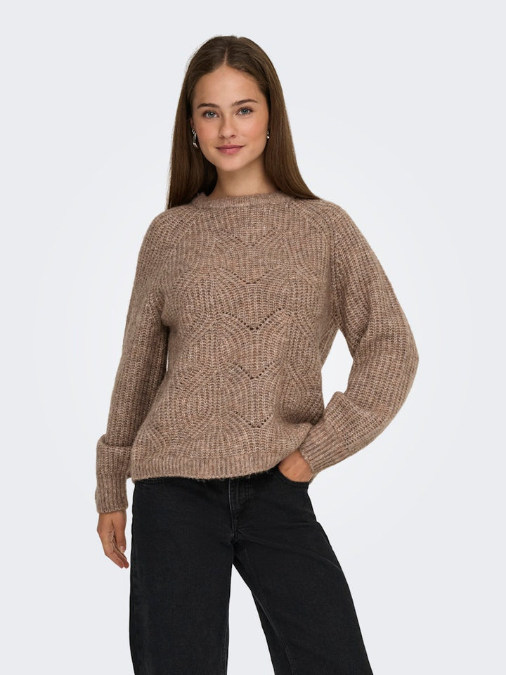 Onlgila Life Ls Structure O-neck Bf Knt - Bruin Melee