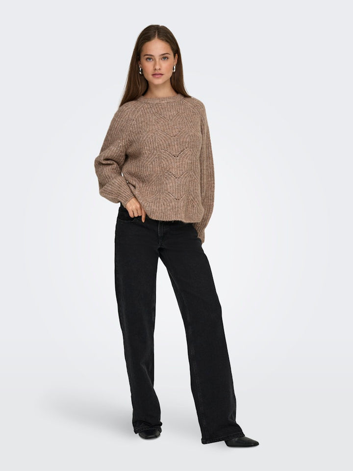 Onlgila Life Ls Structure O-neck Bf Knt - Bruin Melee