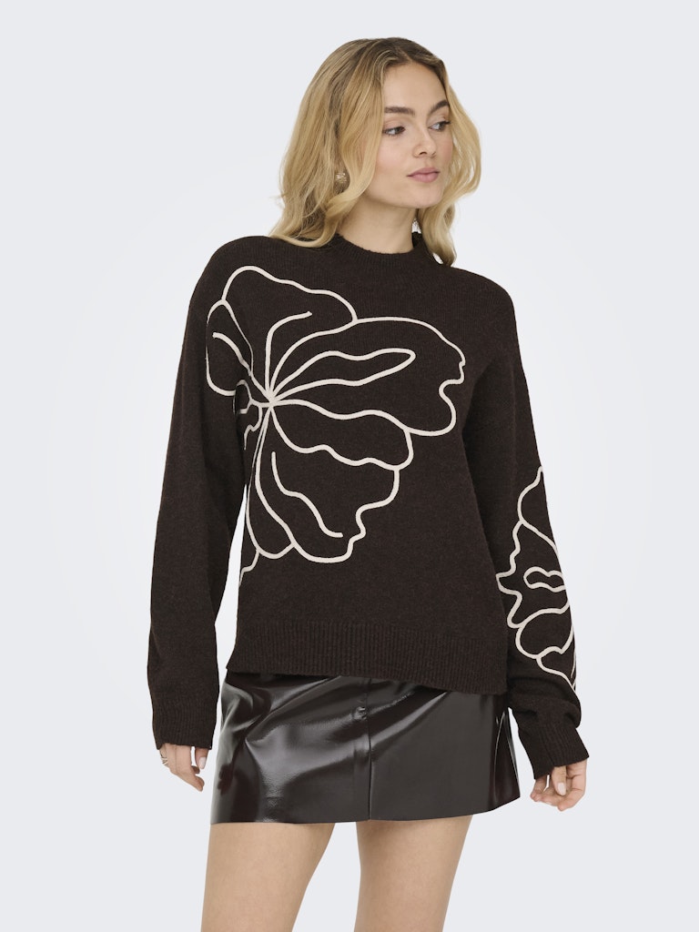 Jdyjella L/s Flower Pullover Knt Noos - Bruin Dessin