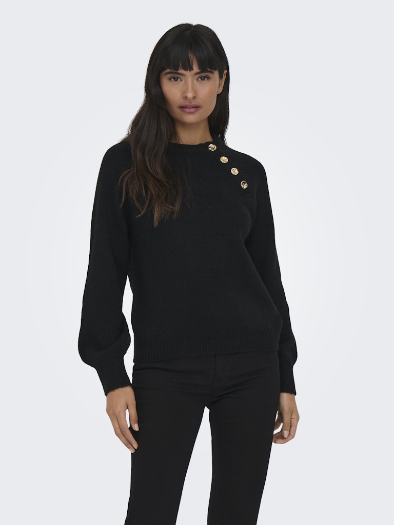 Onlemma Life Ls Button Oneck Knt Noos - Zwart