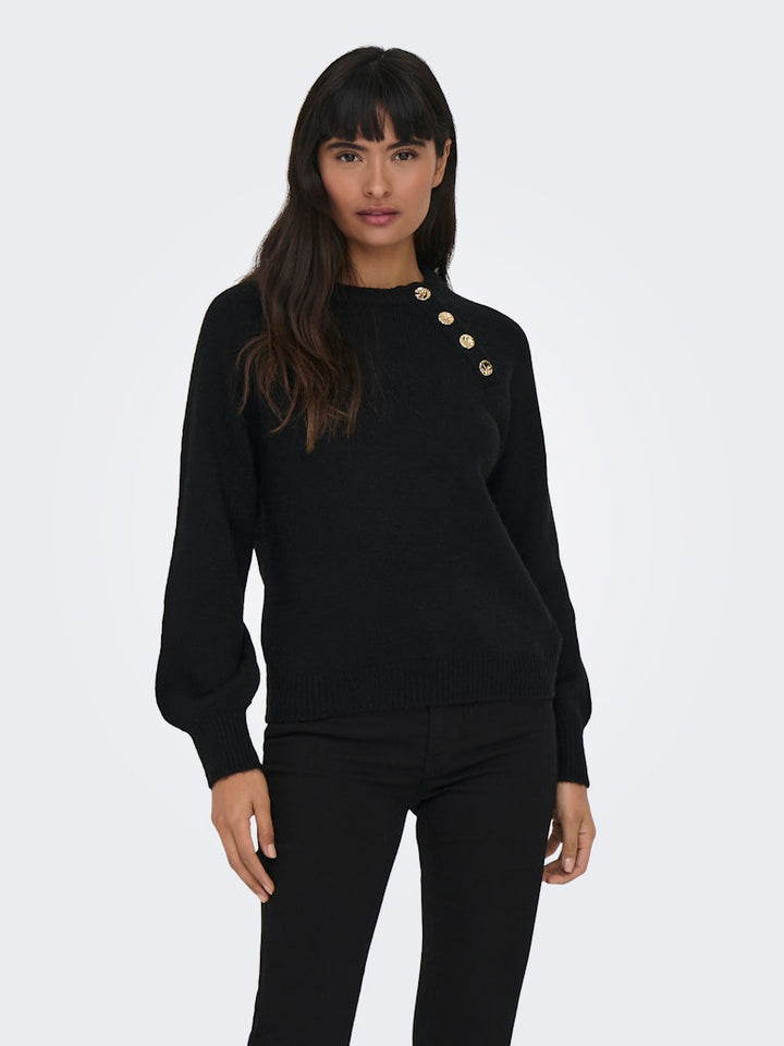 Onlemma Life Ls Button Oneck Knt Noos - Zwart