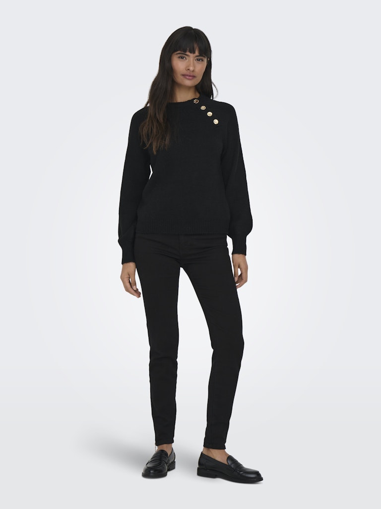 Onlemma Life Ls Button Oneck Knt Noos - Zwart