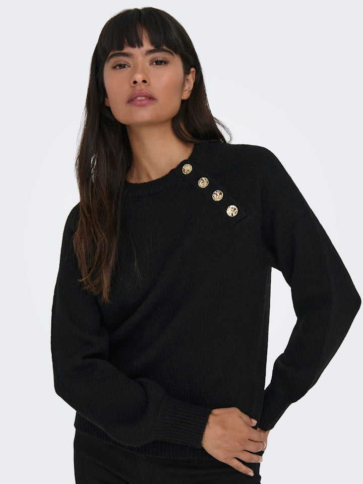 Onlemma Life Ls Button Oneck Knt Noos - Zwart