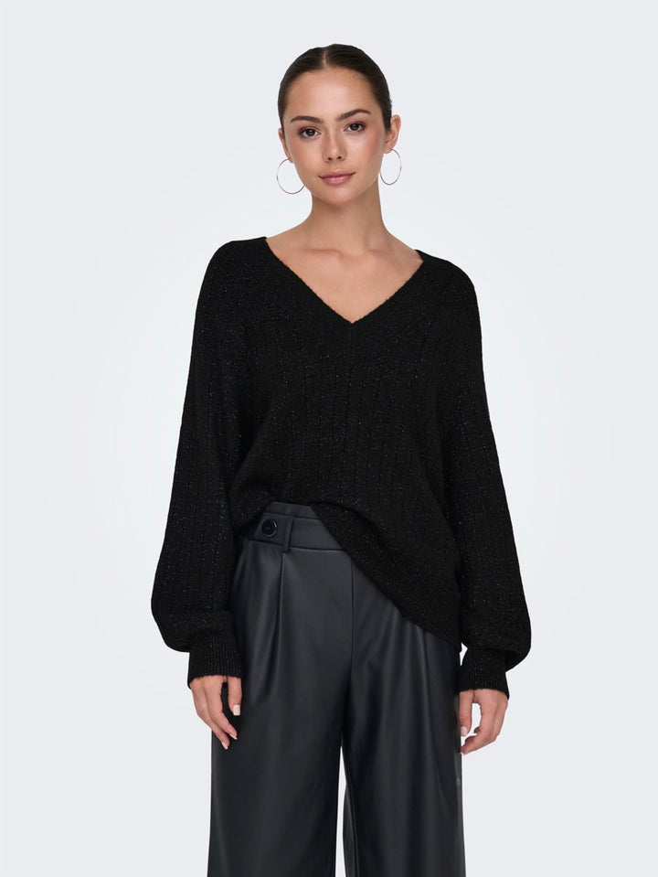 Jdyaspen Life L/s Lurex V-neck Pull - Zwart