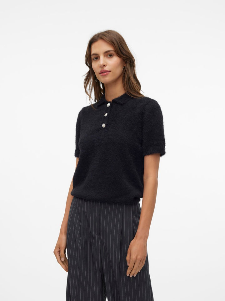 Vmbess Ss Short Polo Neck Pullover - Zwart