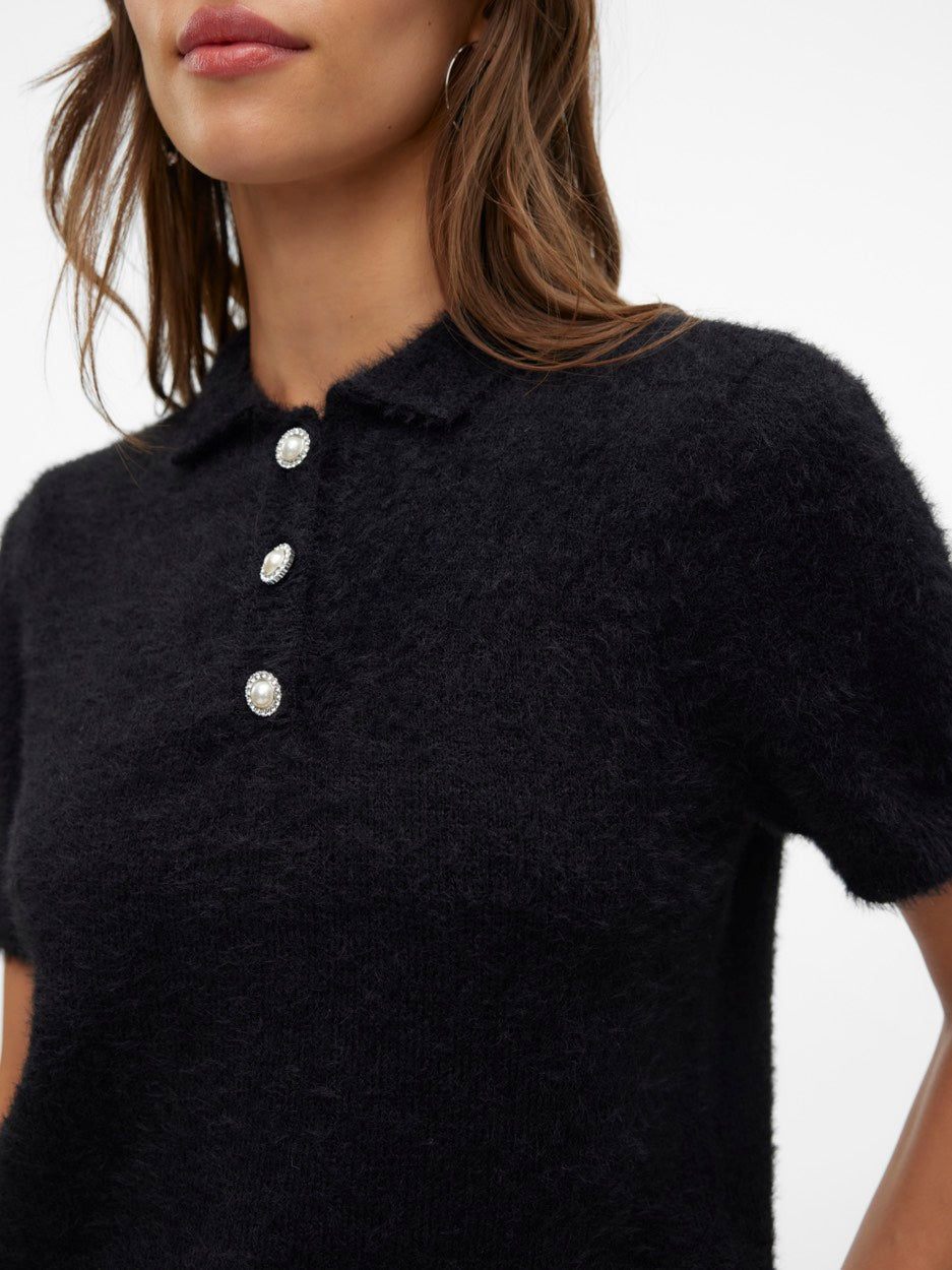 Vmbess Ss Short Polo Neck Pullover - Zwart