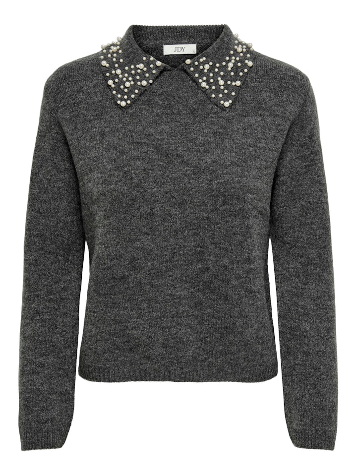 Jdyaubray Life L/s Pearl Collar Pull Knt - Grijs Melee