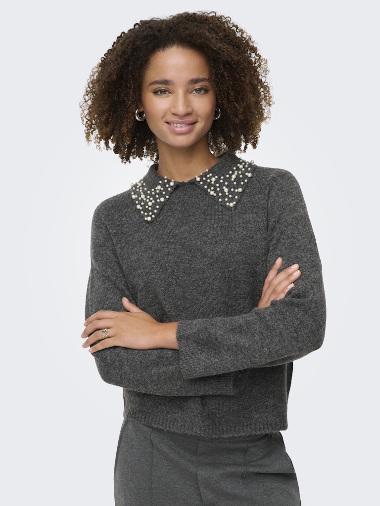 Jdyaubray Life L/s Pearl Collar Pull Knt - Grijs Melee