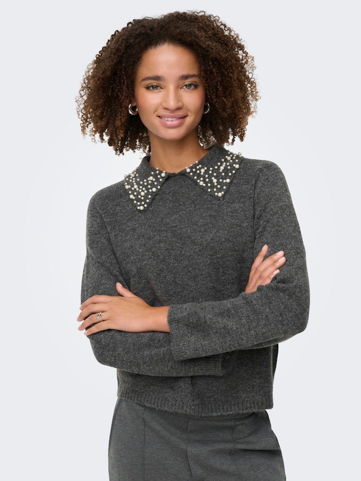 Jdyaubray Life L/s Pearl Collar Pull Knt - Grijs Melee