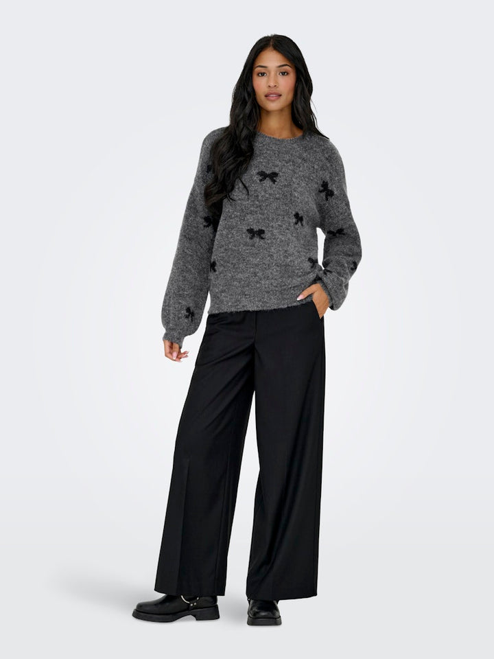 Onlbrunhilda Life Ls Bow O-neck Knt - Grijs Dessin