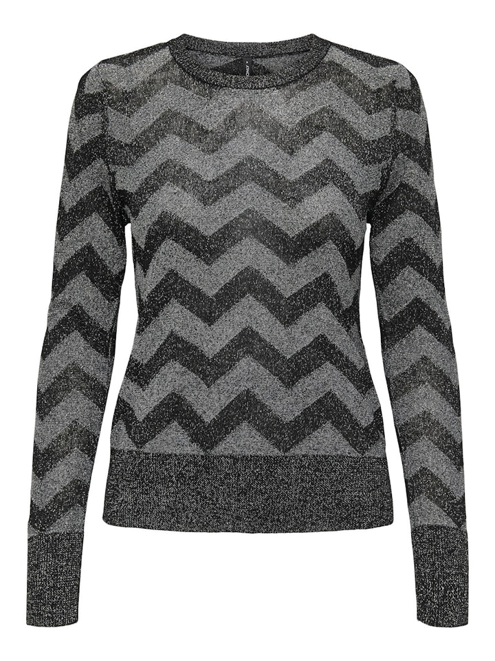 Onljillo Ls Zigzag O-neck Glitter Knt - Zwart Dessin