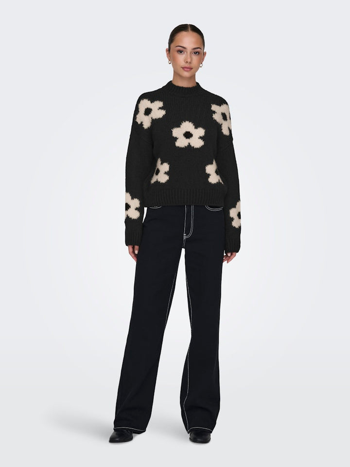 Jdykilian Flower L/s Pullover Knt - Zwart Dessin