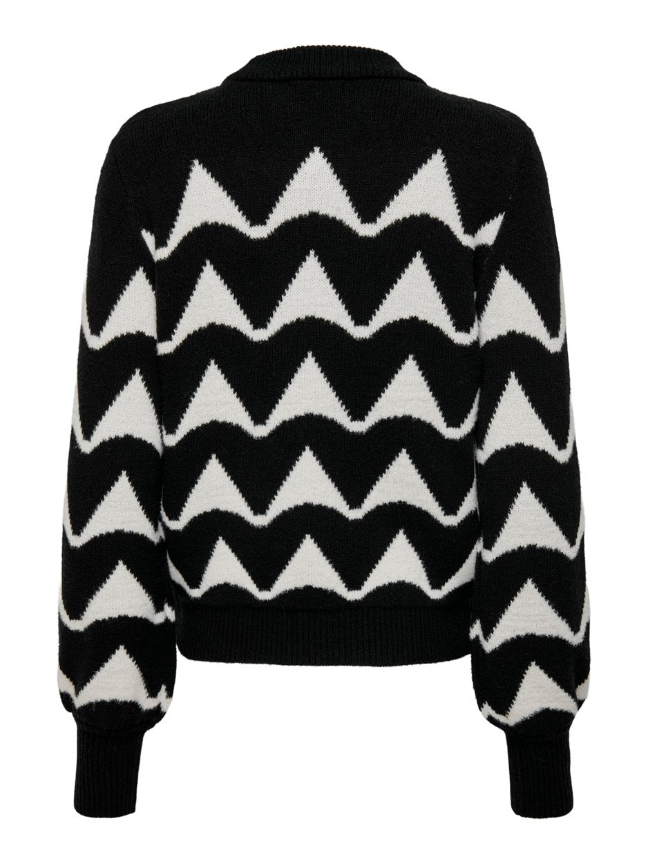 Jdytina L/s Jacquard Pullover Knt - Zwart Dessin