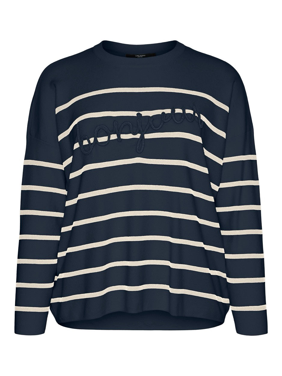 Vmaria Bonjour Ls O-neck Pullover G - Zwart Dessin