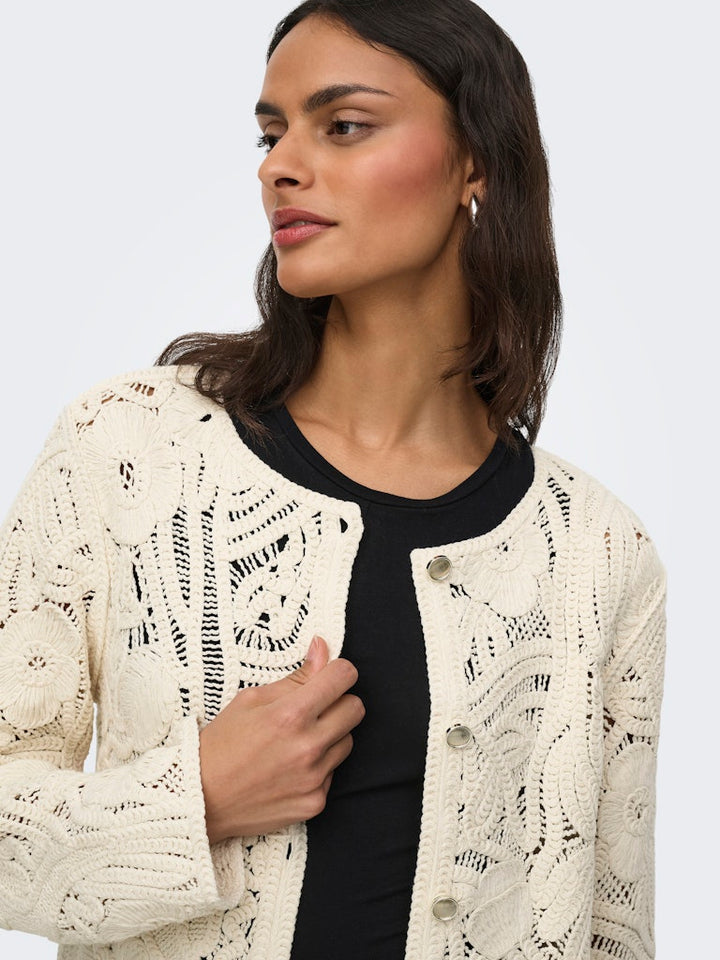 Jdyzanka L/s Crochet Cardigan Jrs - Ecru